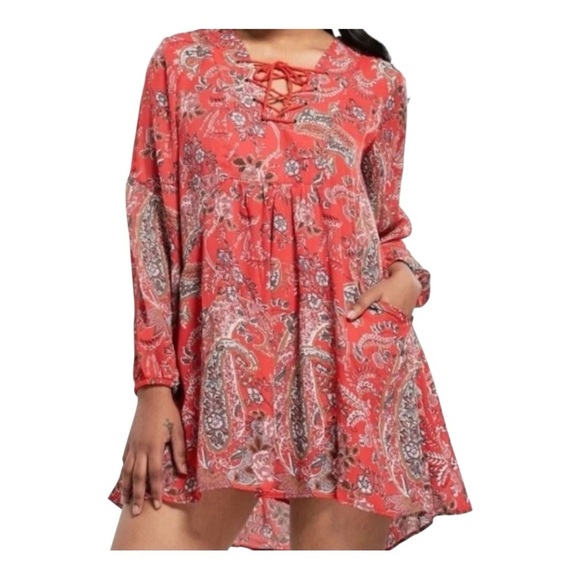 Free People Red Paisley Mini Dress
